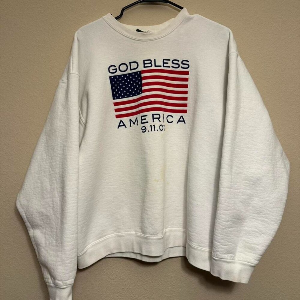 Vintage “God Bless America” 9/11 White Sweatshirt